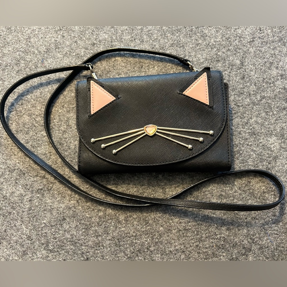 EUC Kate Spade Jazz Things Up Cat Winni Crossbody/Clutch, Black